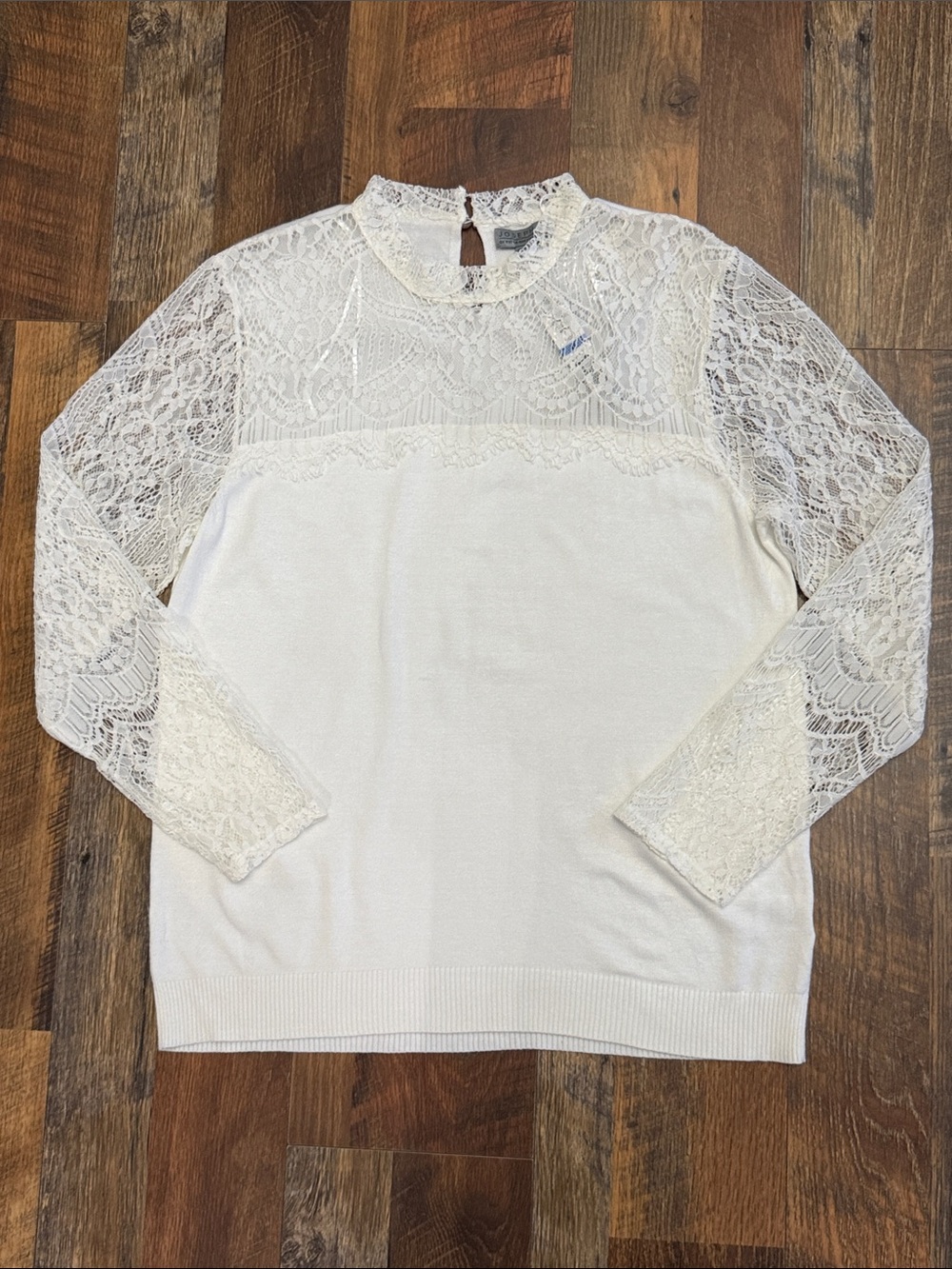 NWT Joseph A Ivory Lace Knit Sweater Mock Neck Long Sleeve XL